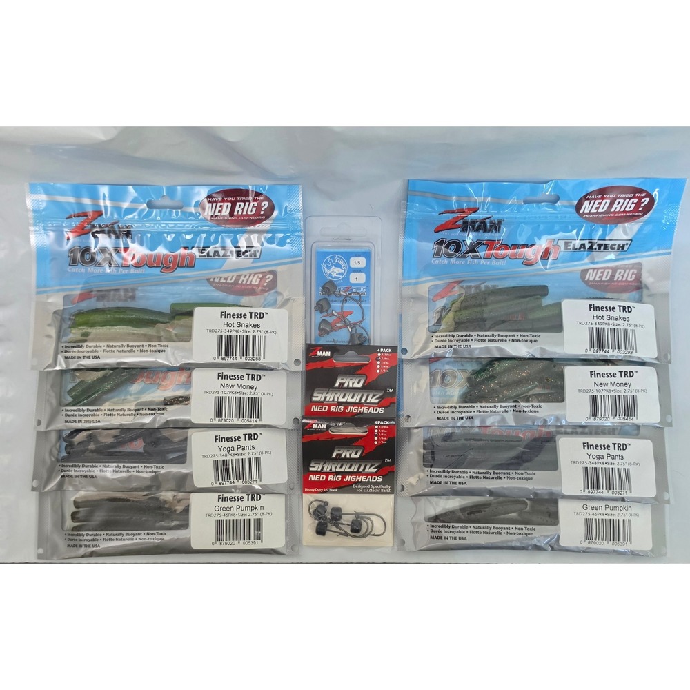 Z-Man Ned Rig Fishing Bundle 2.75" Multi Piece Finesse TRD Lures & Jigheads 11pc